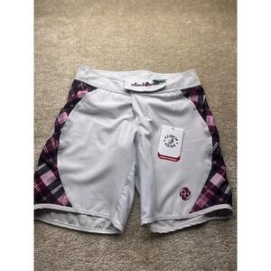 Clinch Gear Womens Signature Performance Training Shorts White Purple Plaid Sz 6